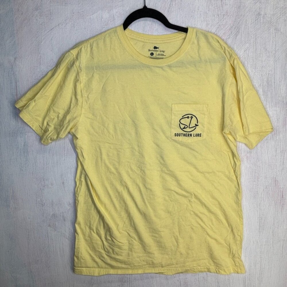 Southern Lure T-Shirt Men Medium Yellow  Graphic Print Logo Dog Pocket Tee